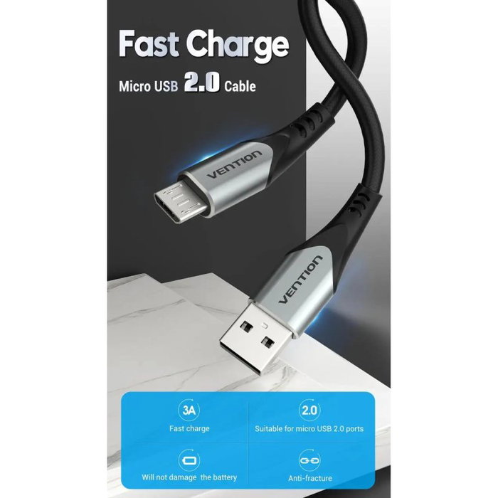 Vention Cable USB 2.0 COAHG Micro USB Macho a USB Macho 1.5m Gris Vention Cable USB 2.0 COAHG Micro USB Macho a USB Macho 1.5m Gris